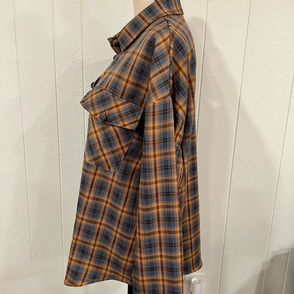 Daisy Street Oversized Orange & Blue Plaid Shirt with Chest Pockets NWT size L - Picture 4 of 11